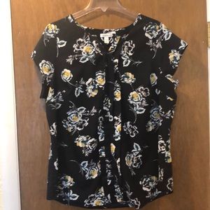 Navy Blue and yellow flowery blouse